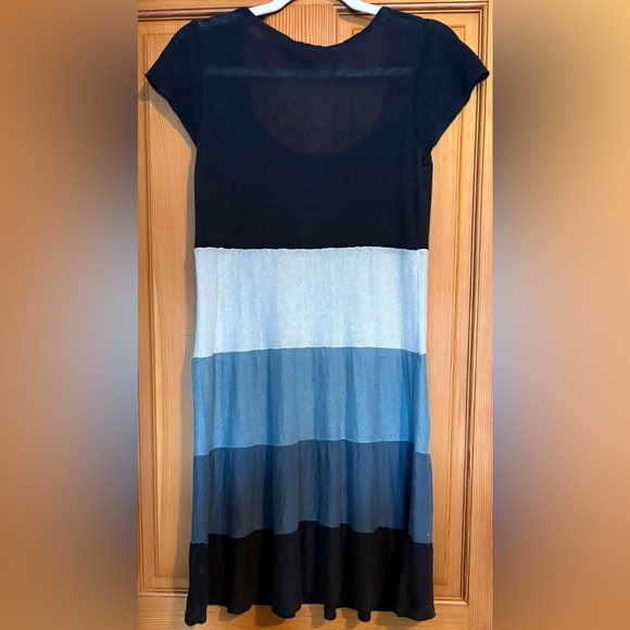 Boden Color-block A-line Stretchy Knit Linen Dress w Cap Sleeves n Blues & White - Picture 3 of 10
